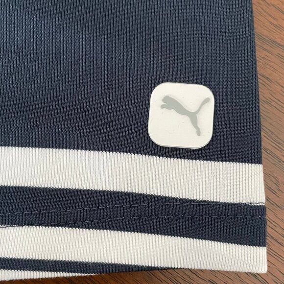 Puma W Cloudspun V Stripe Sleeveless Mandarin Collar Polo Top Navy + White Sz XS - Picture 7 of 9